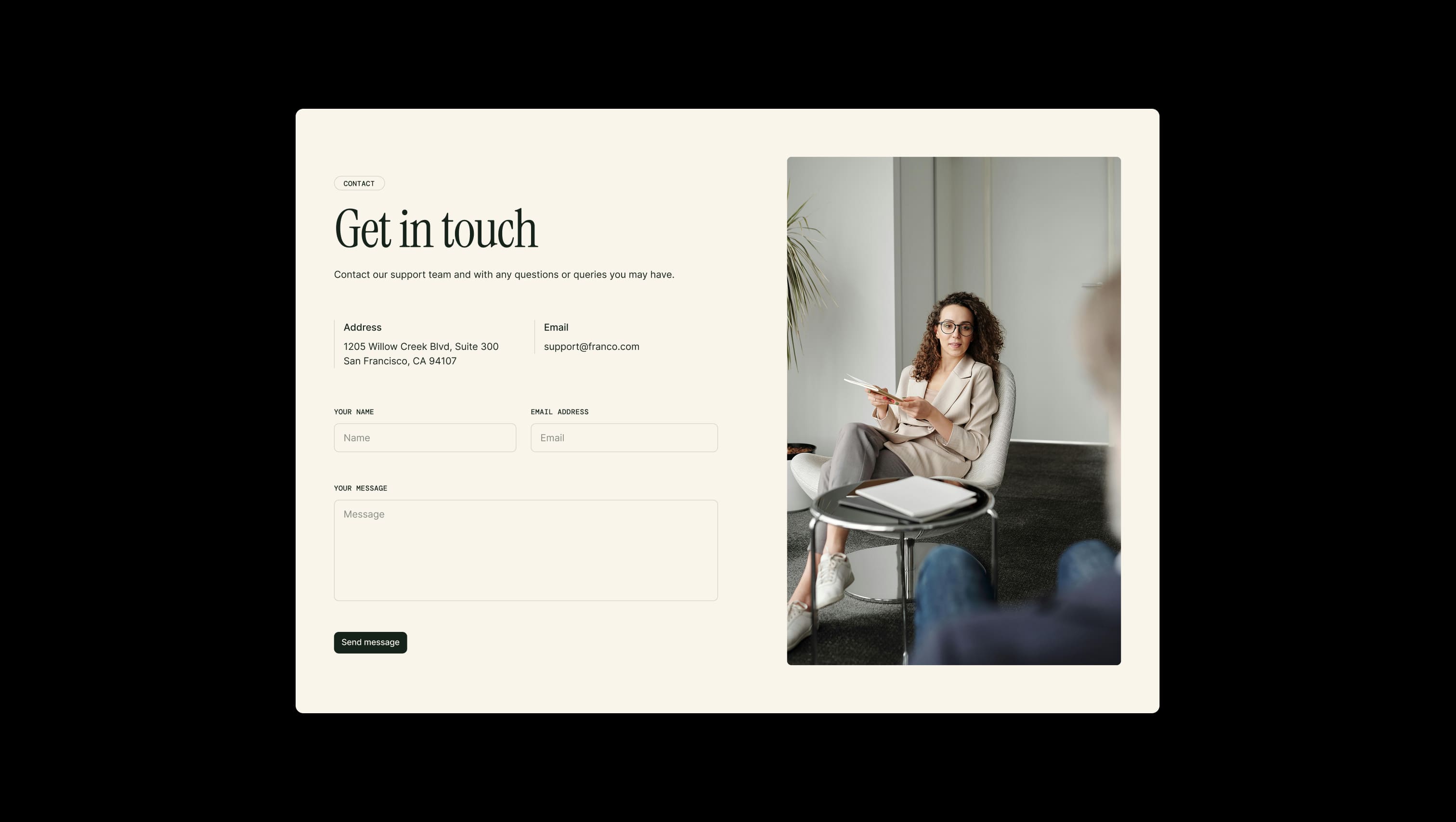 Contact page with form