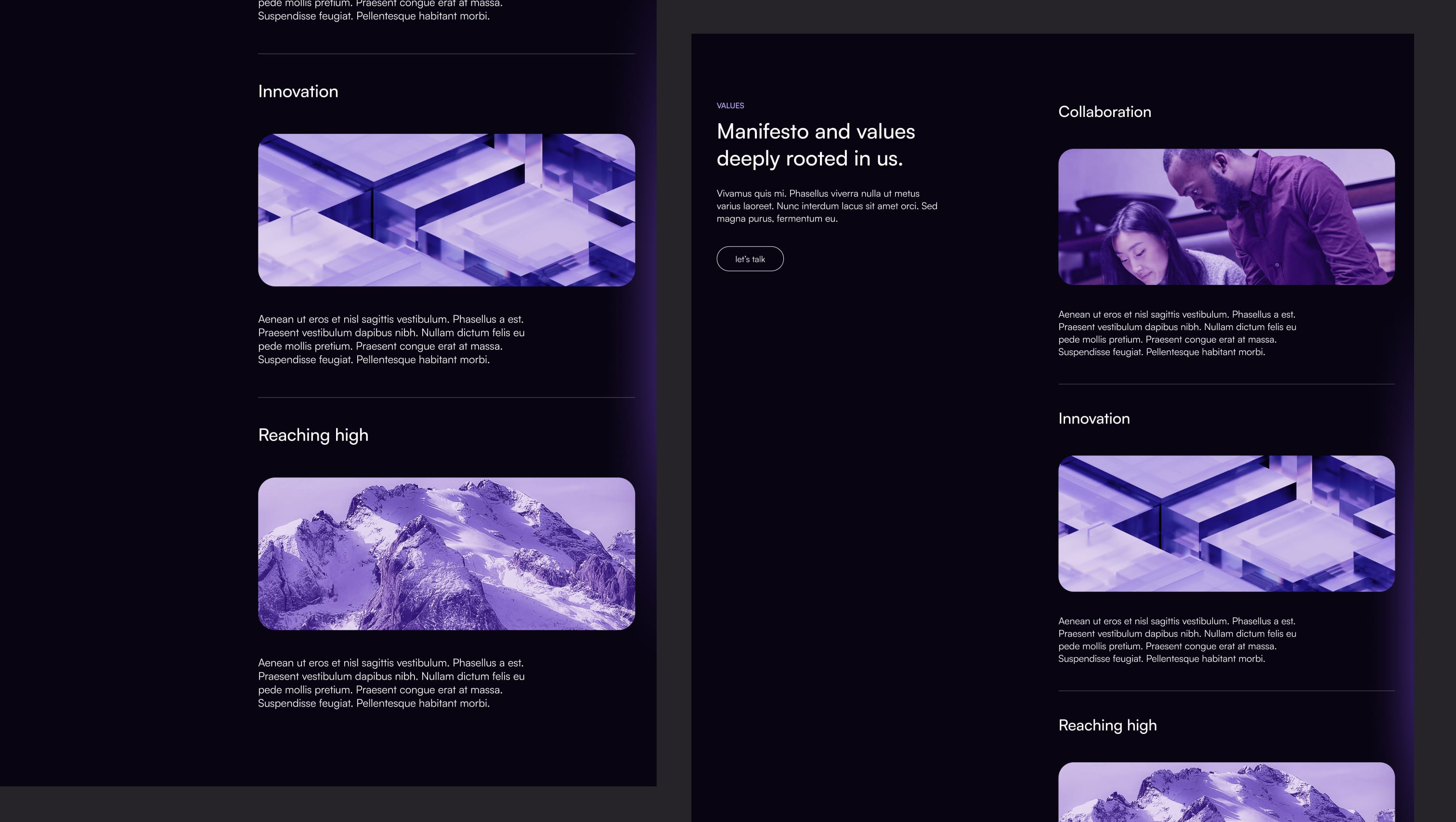 Values & Manifesto Section