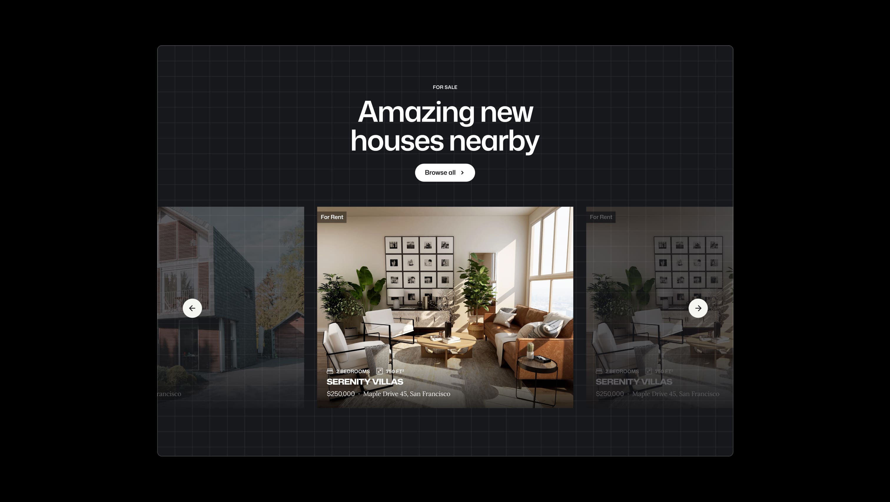 Featured listings carousel section