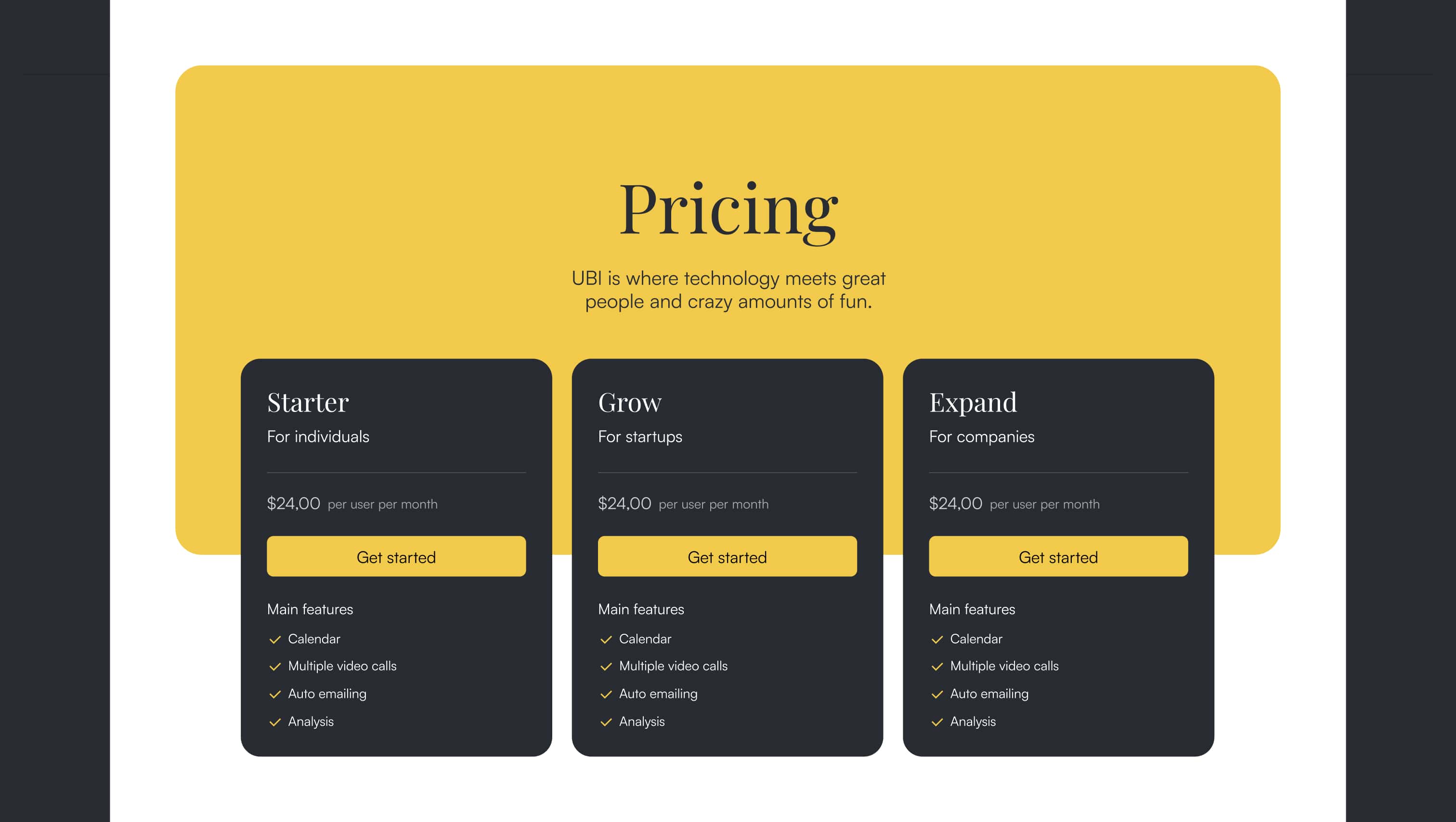 Pricing Three Columns