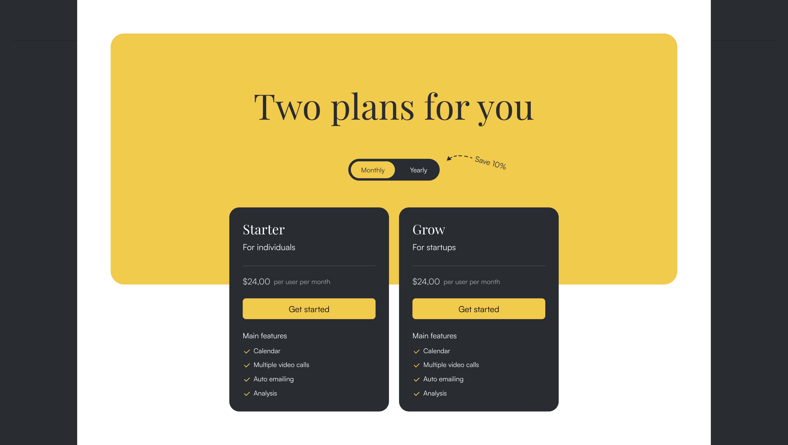 Pricing Two Columns