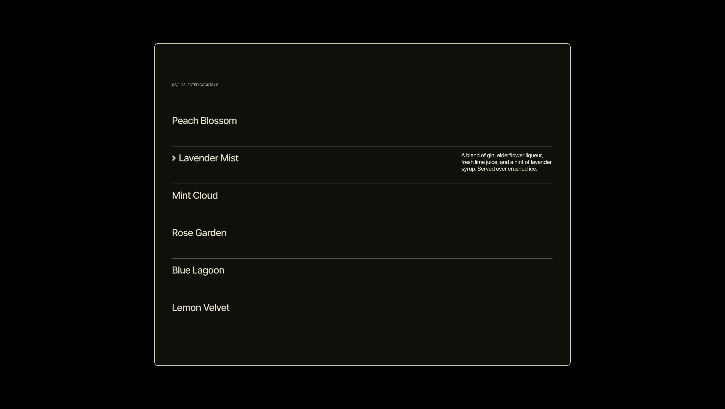 Animated Menu List Section