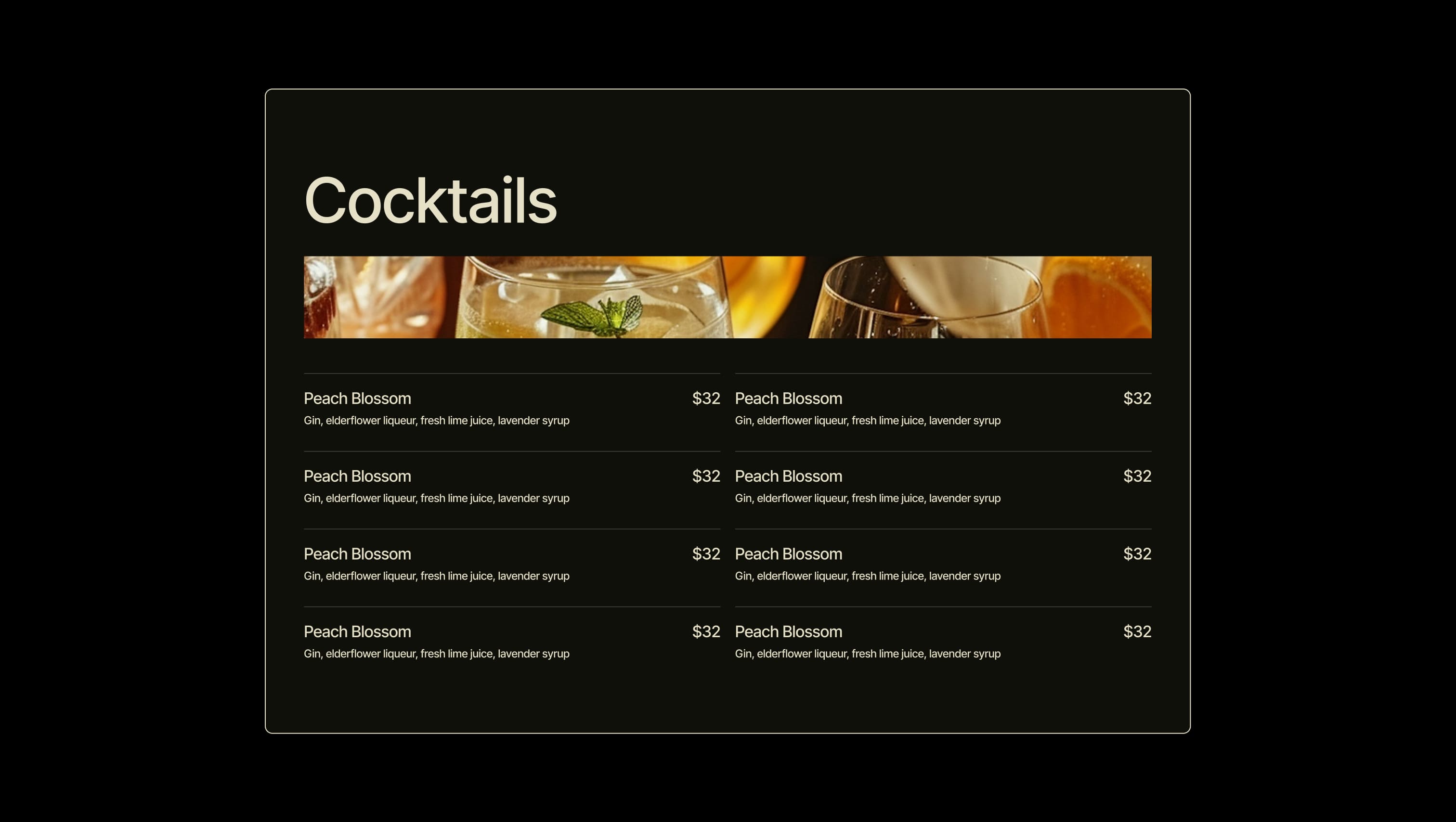 Cocktail Menu Grid